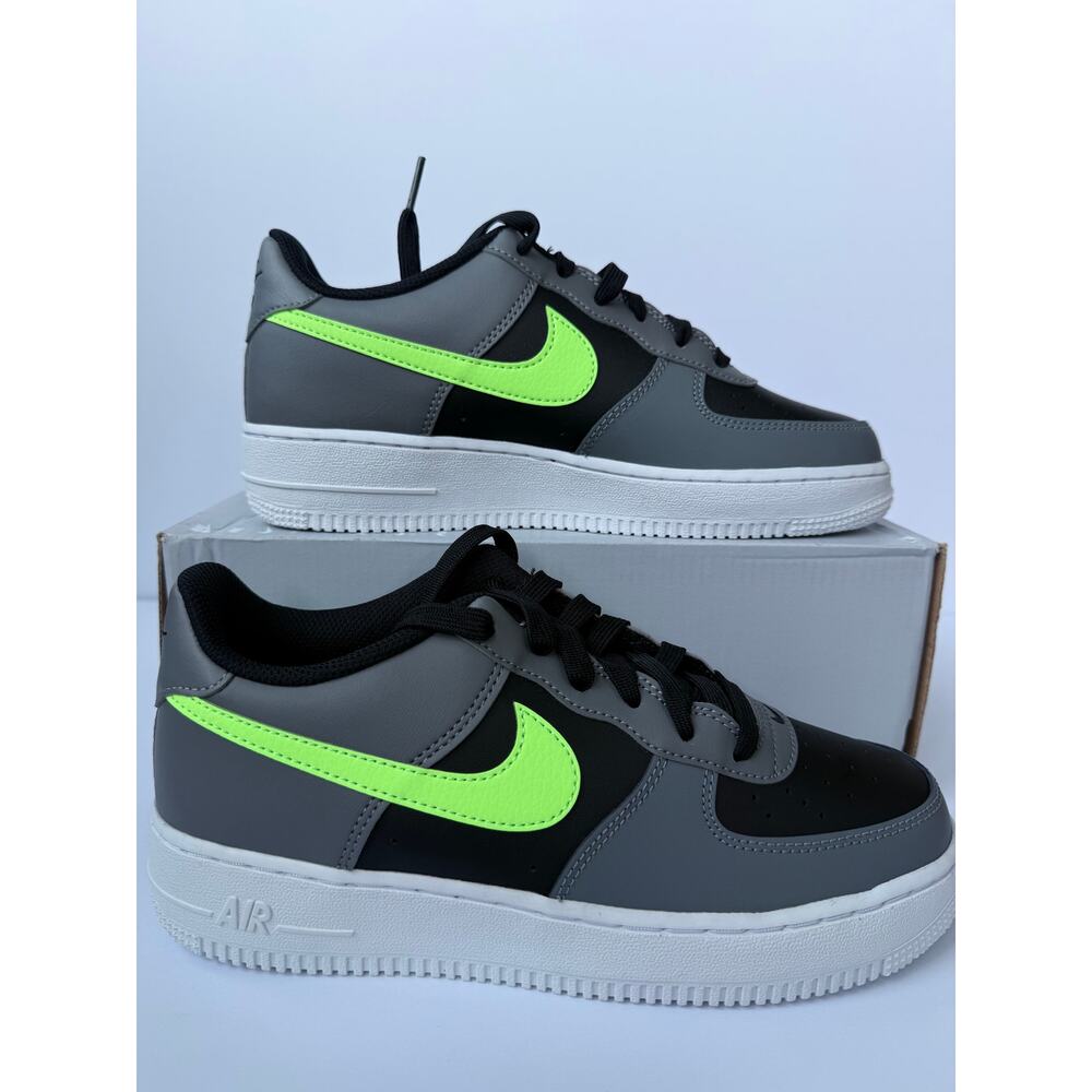 Nike Air Force 1 GS in Black / Lime Blast / Smoke Grey | 6.5Y, 8 Womens